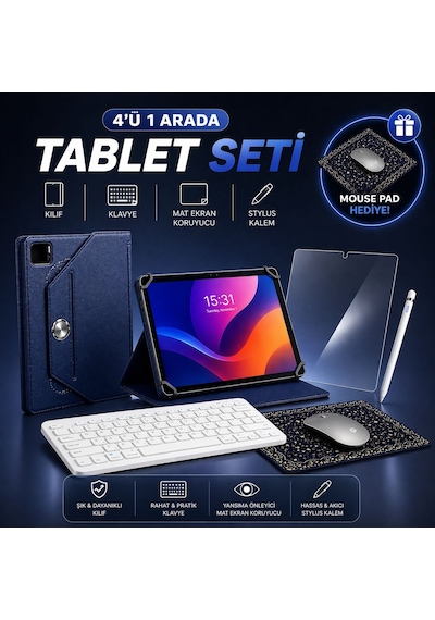 İpad A16 11.nesil Uyumlu 4 Lü Tablet Seti Klavye + Kılıf + Kalem