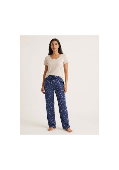 Aura Collections Kadın Viskon Pamuklu Pijama Altı Soft Örme Mevsimlik Ev Pantolonu Mavi