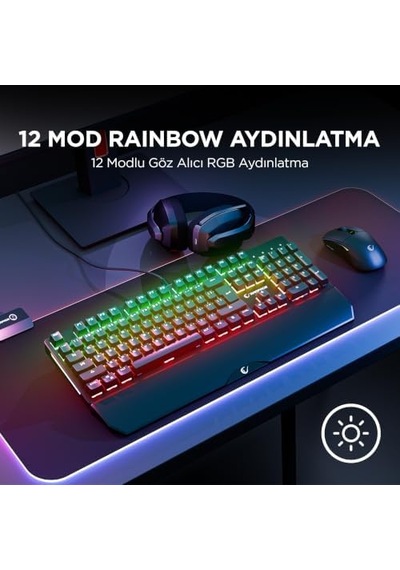 Kb-r86 Umbra Siyah Usb Rainbow Aydınlatmalı Mekanik Gaming Oyuncu Klavyesi Red Switch