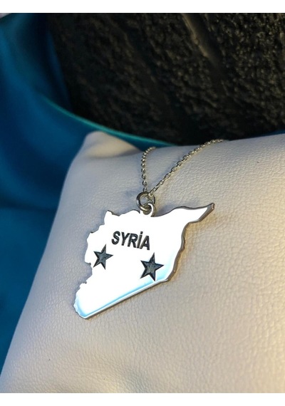 Vog Suriye Syria Haritası Bayrağı Beyaz Renk 925 Ayar Gümüş Ülke Kolye
