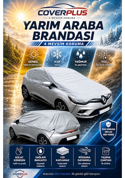 Fiat Egea Cross Uyumlu Yarım Araba Brandası Pratik Araba Brandası 4 Mevsim Koruma Gri