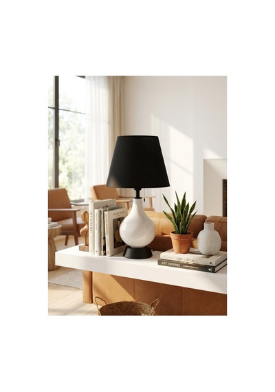 Işık Geçiren Porselen Abajur 46 Cm - Krem, İpek Şapkalı Pa020103s
