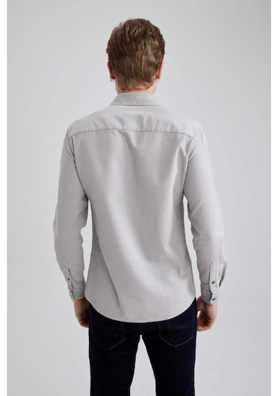 Defacto Slim Fit Dar Kesim Pamuklu Basic Düz Uzun Kollu Gömlek A4644AX23AUGR91 Gri