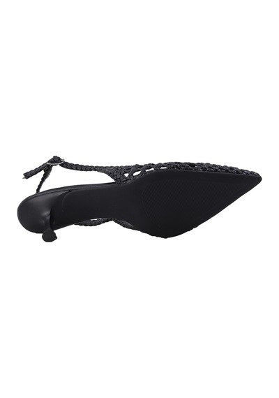 Feles Kadın Örgü Desenli Slingback Topuklu Ayakkabı Tokalı Siyah