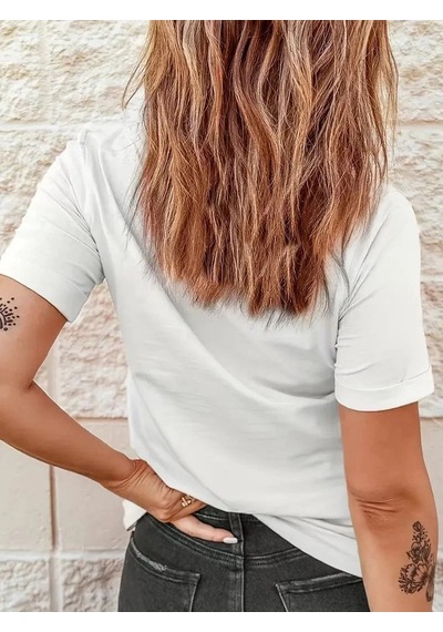 Freedom Storee Kadın Kalp Baskılı T-shirt Kısa Kol Bisiklet Yaka Oversize Rahat Kalıp Günlük Tişört - Beyaz Çok Renkli