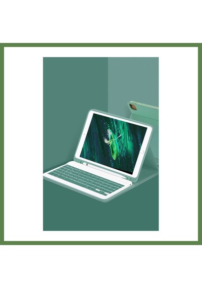 Bezos Apple iPad Uyumlu Pro 11 2024 Kılıf Kc01 Smart Klavyeli Tablet Kılıfı - Koyu Yeşil Hb006