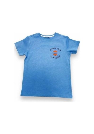 Çikoby Erkek Çocuk Pamuklu Summer Yazılı Tshirt-14593 Mavi
