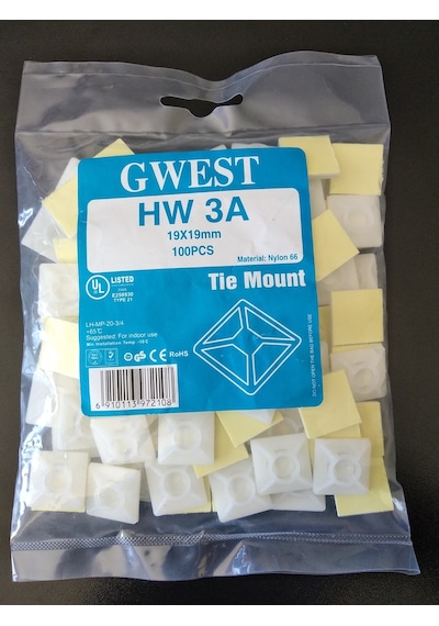 Gwest Yapışkan Kroşe 19X19 - 28X28Mm Yapışkanlı Kablo Bağı Tutucu 28X28 Mm Kroşe N11.303