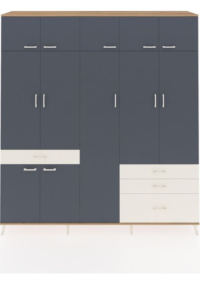 Hyperion Dolap 11 Raflı 4 Çekmeceli 2 Askılı 220x44x243 Çam-antrasit/aytaşı Antrasıt/aytası Hyperion Dolap 11 Raflı 4 Çekmeceli 2 Askılı 220x44x243 Çam-antrasit/aytaşı Antrasıt/aytası