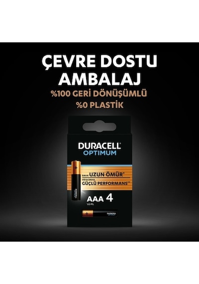 Duracell Optimum 1.5 Volt Alkalin Aaa 4 Lü İnce Kalem Pil Mx2400