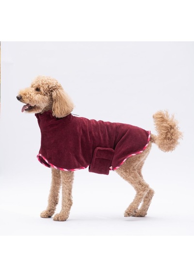 Bordo Bogota Köpek Bornozu-köpek Kurulama Havlusu- Kedi Köpek Kıyafeti