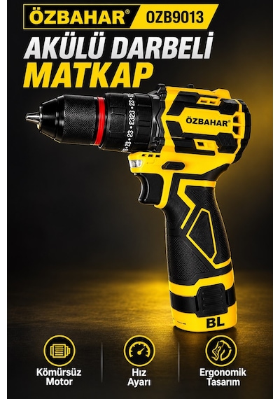 Özbahar Ozb9013 16,8v Kömürsüz Akülü Darbeli Matkap Çift Akülü, 2 Hızlı