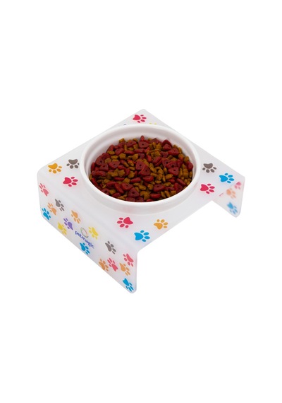 Petmagic Akrilik Beyaz Seramik Tekli Evcil Hayvan Kedi Ve Mini Irk Köpek Mama Kabı-mat Pati