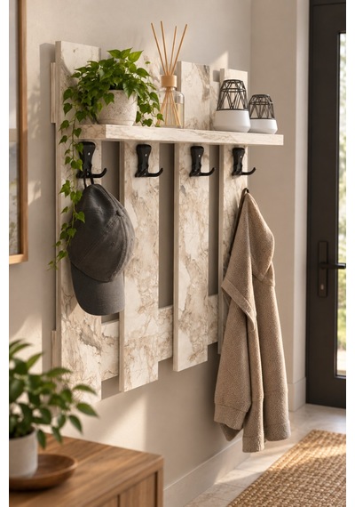 Sulorahome Beyaz Country Duvar Askılığı Ve Raf Sistemi 60 Cm Beyaz Mermer