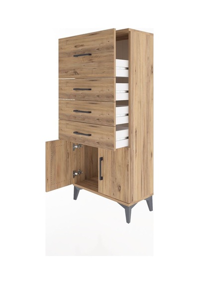 Arges Dolap 4 Çekmeceli 2 Kapaklı 60x30x134 Çam-çam Atlas Çam