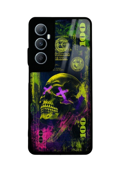 Realme C65 Yellow Neon Skull Chaos Tasarımlı Glossy Telefon Kılıfı Sarı