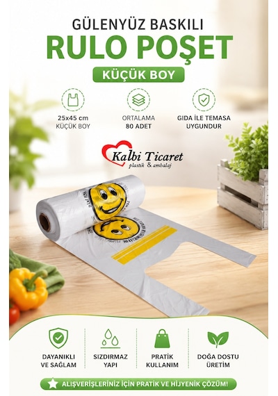 Rulo Poşet Küçük Boy Gülenyüz Baskılı Poşet Beyaz Poşet Hışır Atlet Poşet Market Manav Poşeti