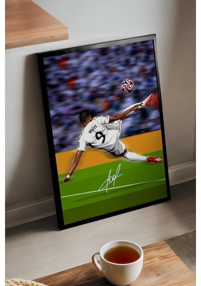 Kylian Mbappe Siyah Ahşap Çerçeveli Poster, Dekoratif Futbol Real Madrid Duvar Tablosu