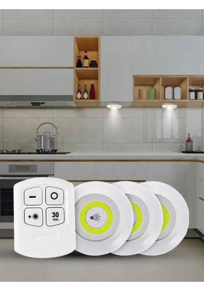 Hero 3 Lü Kablosuz Led Spot Işık Seti Uzaktan Kumandalı, Yapışkan Bantlı, Pilli, 3w Cob Led,