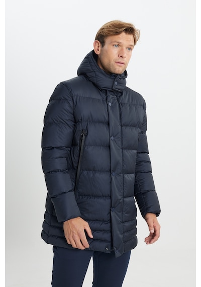 AC&Co / Altınyıldız Classics Erkek Lacivert Standart Fit Normal Kesim Çıkma Kapüşonlu Dik Yaka Yan Cepli Kaban Lacivert