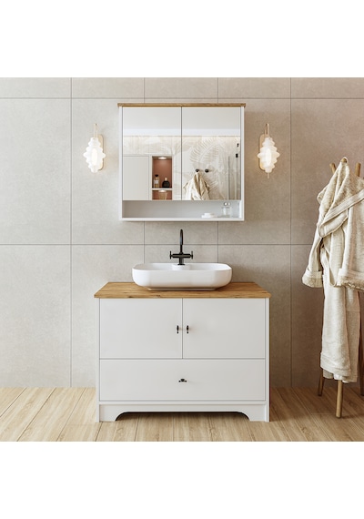 Oval Lavabolu Mat Beyaz Mdf 100 Cm Banyo Dolabı Atlantik Çam - Beyaz Oval Lavabolu Mat Beyaz Mdf 100 Cm Banyo Dolabı Atlantik Çam - Beyaz