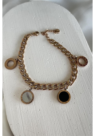 Çılgıntrend Yuvarlak Detaylı Zincir Çelik Bileklik Gold - Çelik