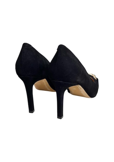Tufan Shoes Siyah Süet Hakiki Deri Toka Detay Topuklu Ayakkabı Siyah