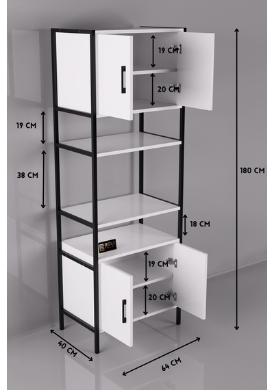 Fırın Dolabı Metal Ayaklı Beyaz 64 Cm Siyah