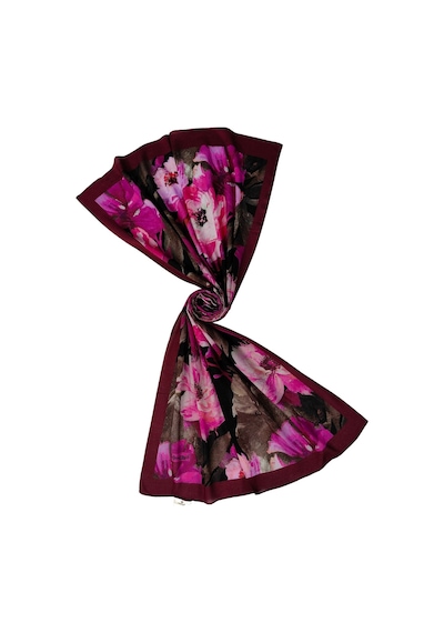Mim Eşarp Emproyal Organik Pamuk Çiçek Desen Şal 75x190 Cm Bordo- Fuşya - Kahve