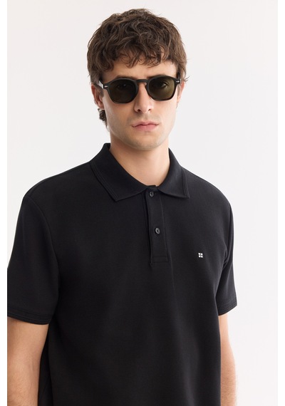 Avva Erkek Siyah Kıvrılmaz Polo Yaka %100 Pamuk Basic Regular Fit T-shirt B001032