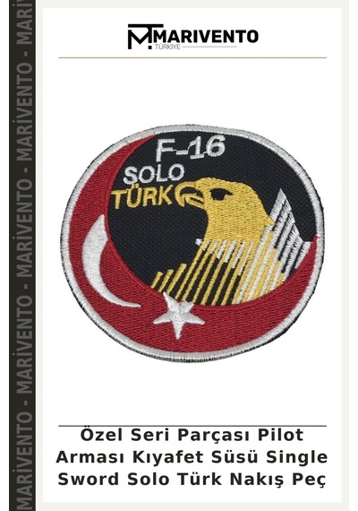 Marivento Özel Seri Parçası Pilot Arması Kıyafet Süsü Single Sword Solo Türk Nakış Peç Çok Renkli