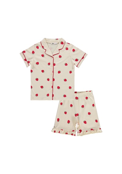 Civil Girls Çilek Desenli Şortlu 10-13 Yaş Pijama Takımı - Fil Dişi