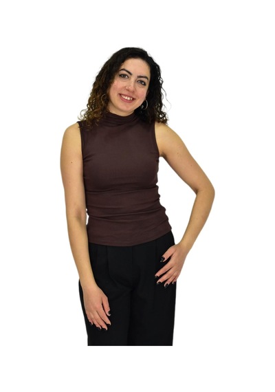 Kadın Düz Renk Vücuda Oturan Askılı Tişört Bgl-st04297 Kahve