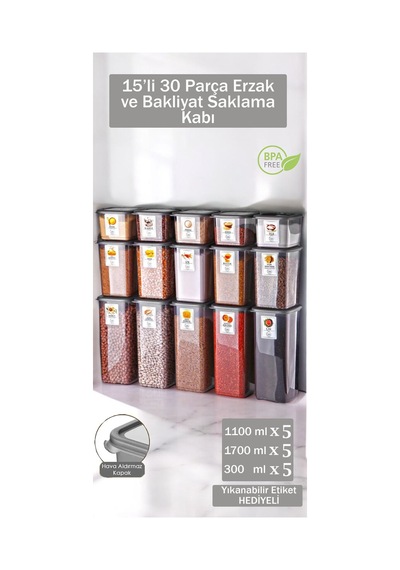 15 Adet 30 Parça Gıda Saklama Kabı Seti Bpa İçermeyen Plastik Sızdırmaz Kapaklı Mutfak Düzenleyici Gri - 694221800 Gri