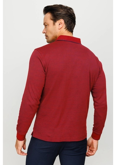 Desen Triko Erkek Polo Yaka Desenli Uzun Kollu Sweatshirt Bordo Bordo