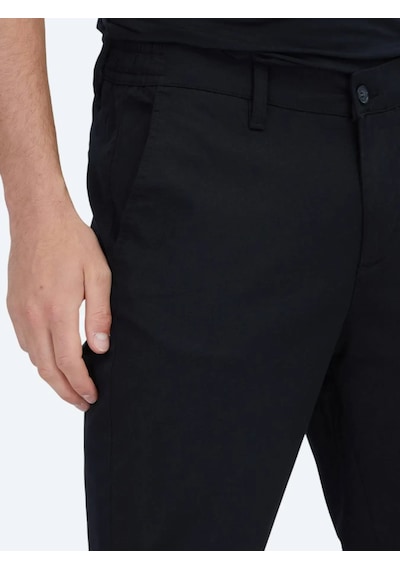 Kip Siyah Düz Dokuma Jogging Fit Casual Pamuk Karışımlı Pantolon Siyah
