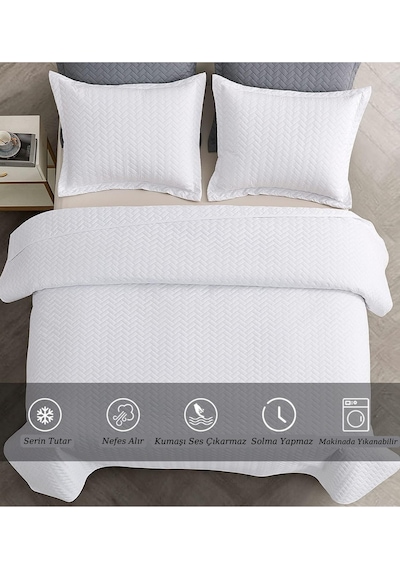 Elyaf Sepeti Tek Kişilik Beyaz Kapitone Desenli 1200 Gr Yazlık Pike Beyaz Otel Pikesi 160 X 230 Cm