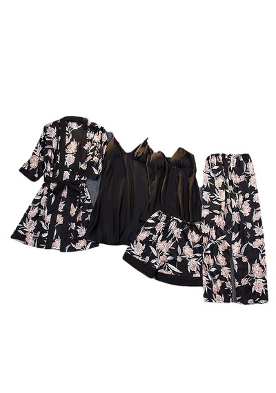 Ece's Design 5 Parça Lüks Saten Pijama Gecelik Takımı Çiçek Desenli Sabahlık Robe Kadın İç Giyim Seti W2013 Siyah Ece's Design 5 Parça Lüks Saten Pijama Gecelik Takımı Çiçek Desenli Sabahlık Robe Kadın İç Giyim Seti W2013 Siyah