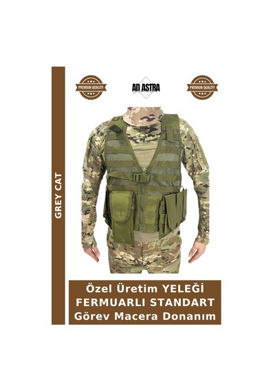 Grey Cat Özel Üretim Yeleği Fermuarlı Standart Görev Macera Donanım Çok Renkli