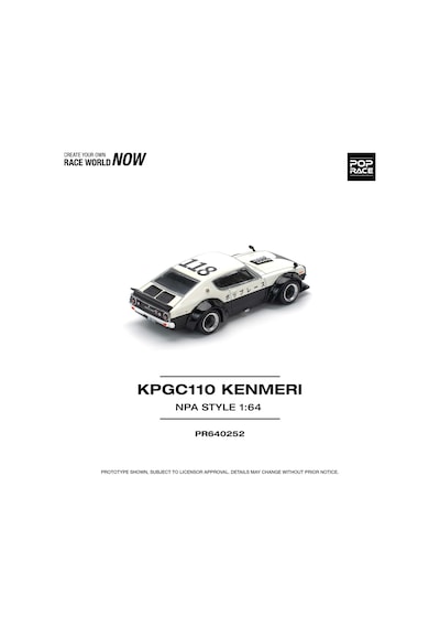 Pop Race 1:64 Nissan Skyline Kpgc110 Kenmeri Npa Style Siyah Beyaz Diecast Model Araba Gri