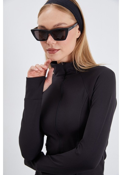 Fullamoda Parmak Geçirmeli Dalgıç Kumaş Slim Fit Ceket Siyah