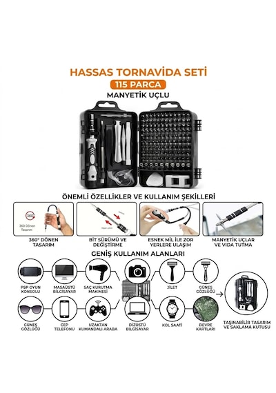 115 İ 1 Arada Profesyonel Elektronik Ve Telefon Tamir Seti Manyetik Uçlu & Esnek Uzatmalı Saklama Kutulu Takım-115 Parça Manyetik Uçlu Hassas Tornavida Seti Esnek Milli Ve Aparatlı Telefon, Laptop, Saat Tamir Seti