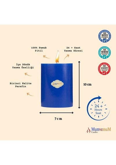 7x10 Mavi Silindir Mum Mavi
