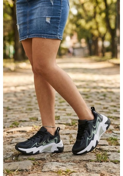 In Step Black Flame Premium Kalın Tabanlı Modern Antrasit Spor Ayakkabı Siyah