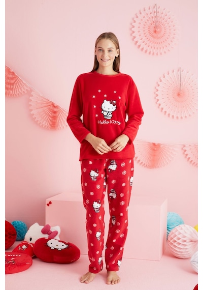 Siyah İnci Lisanslı Polar Çok Renkli Nakışlı Bisklet Yaka Pijama Takım Hk320 Kırmızı