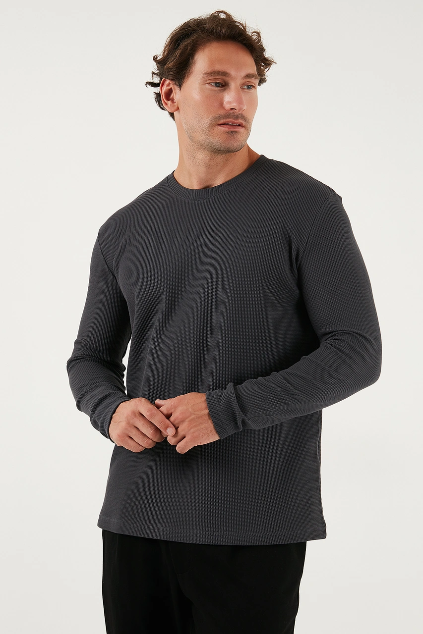 Buratti Pamuklu Bisiklet Yaka Slim Fit Basic Erkek Sweat 5905073S2 Antrasit-Siyah
