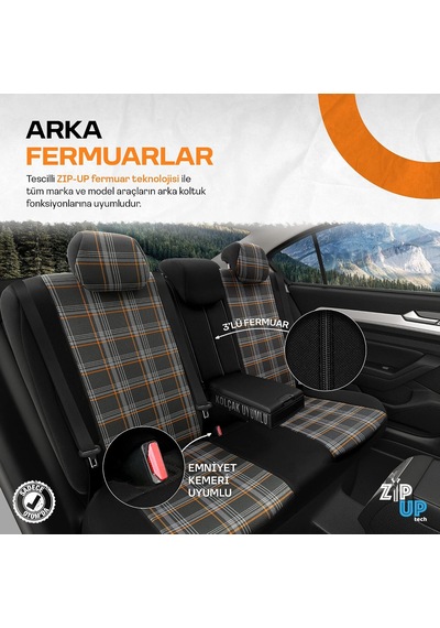 Tr Gti Sports Design Oto Koltuk Kılıfı Ekstra Destekli Özel Jacquard Kumaş Tam Set - Turuncu-siyah Genel
