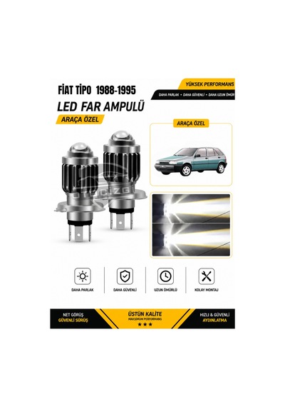 Fiat Tipo 1988-1995 H4 Led Far Ampulü Beyaz Işık Canbus Mini Lensli 2'li Set