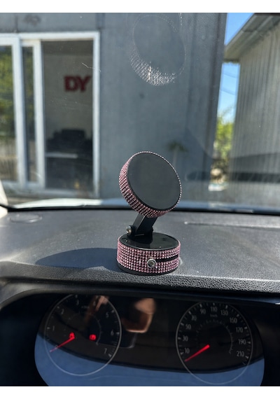 Kadınlara Özel Kristal Taşlı Toz Pembe Araç Telefon Tutacağı Oto Telefon Tutucu