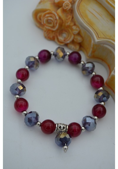 Stoneage Jewellery Çek Kristali ve Mor Akik Bileklik Çok Renkli